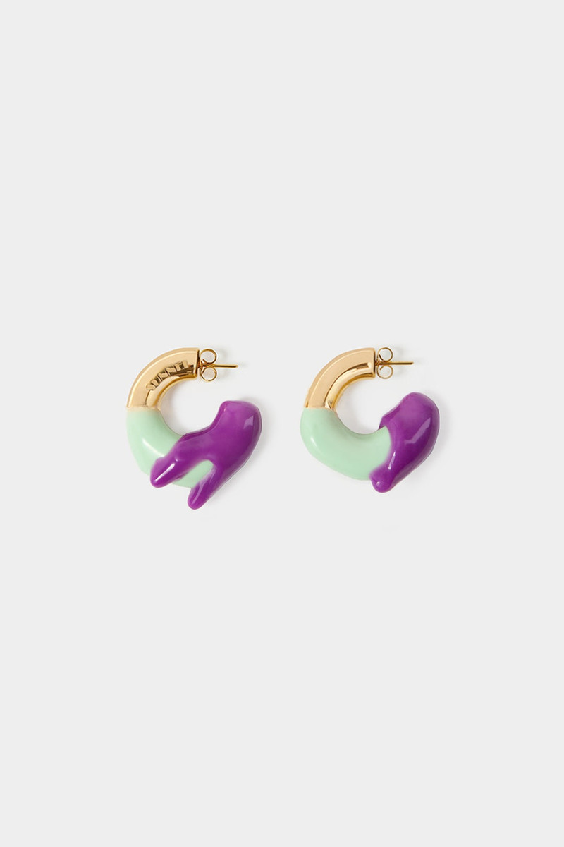 SMALL RUBBERIZED EARRINGS GOLD / purple & mint 1