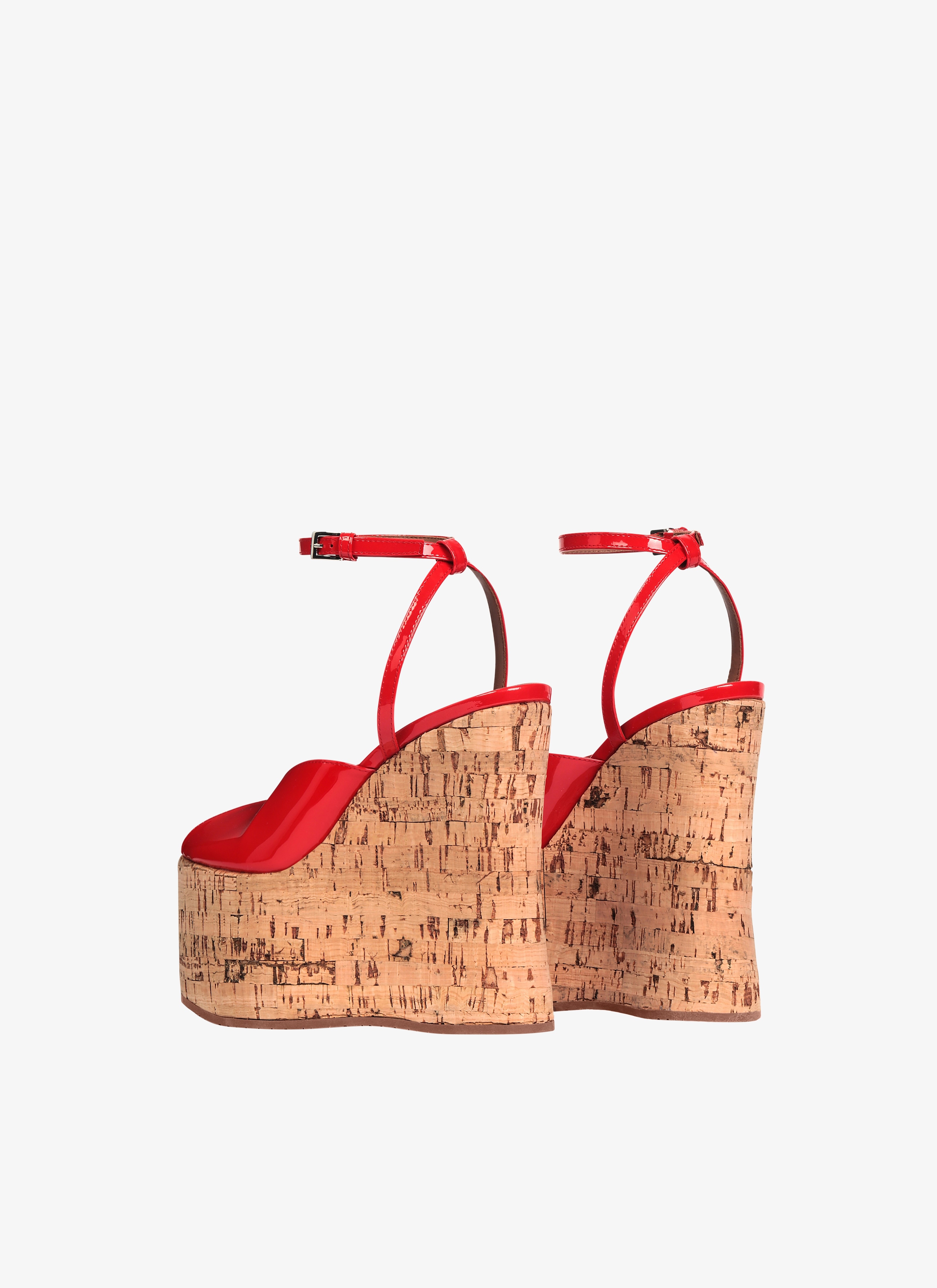 WEDGE PEEP TOE SANDALS IN PATENT LAMBSKIN - 2
