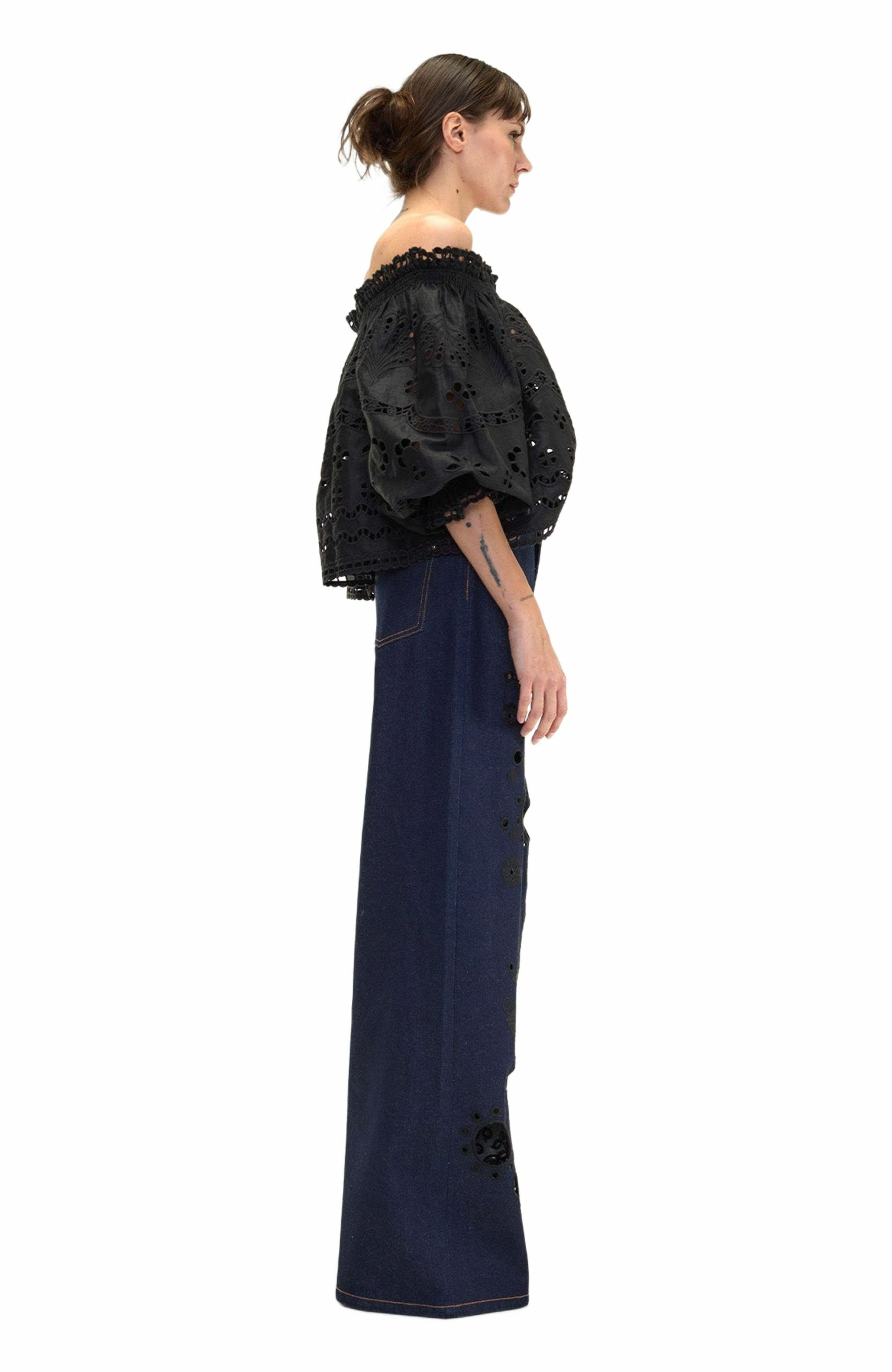 Cynthia Rowley Embroidered Wide-leg Jean in Navy/black at Nordstrom - 5