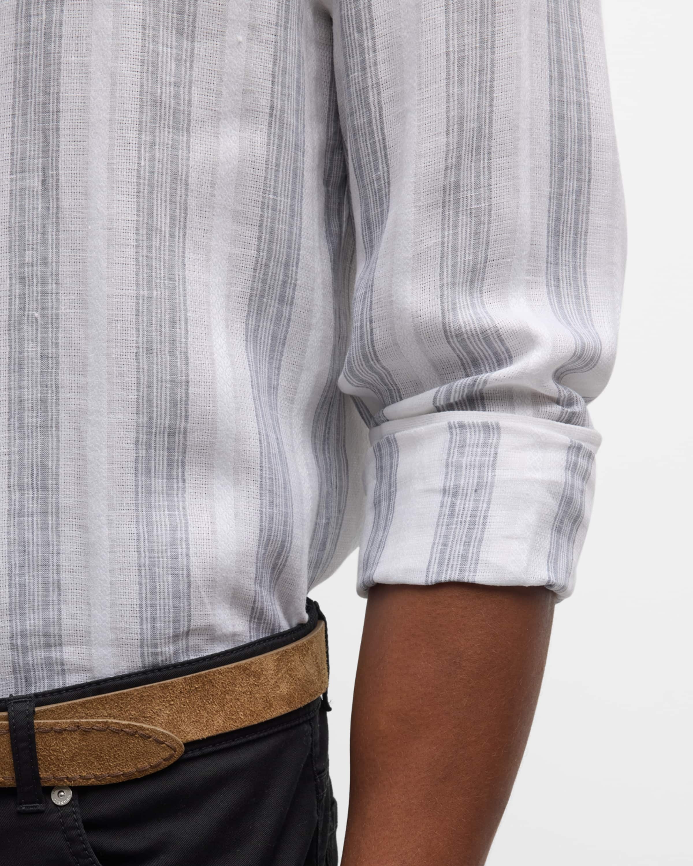 Men's Linen Multi-Stripe Casual Button-Down Shirt - 6
