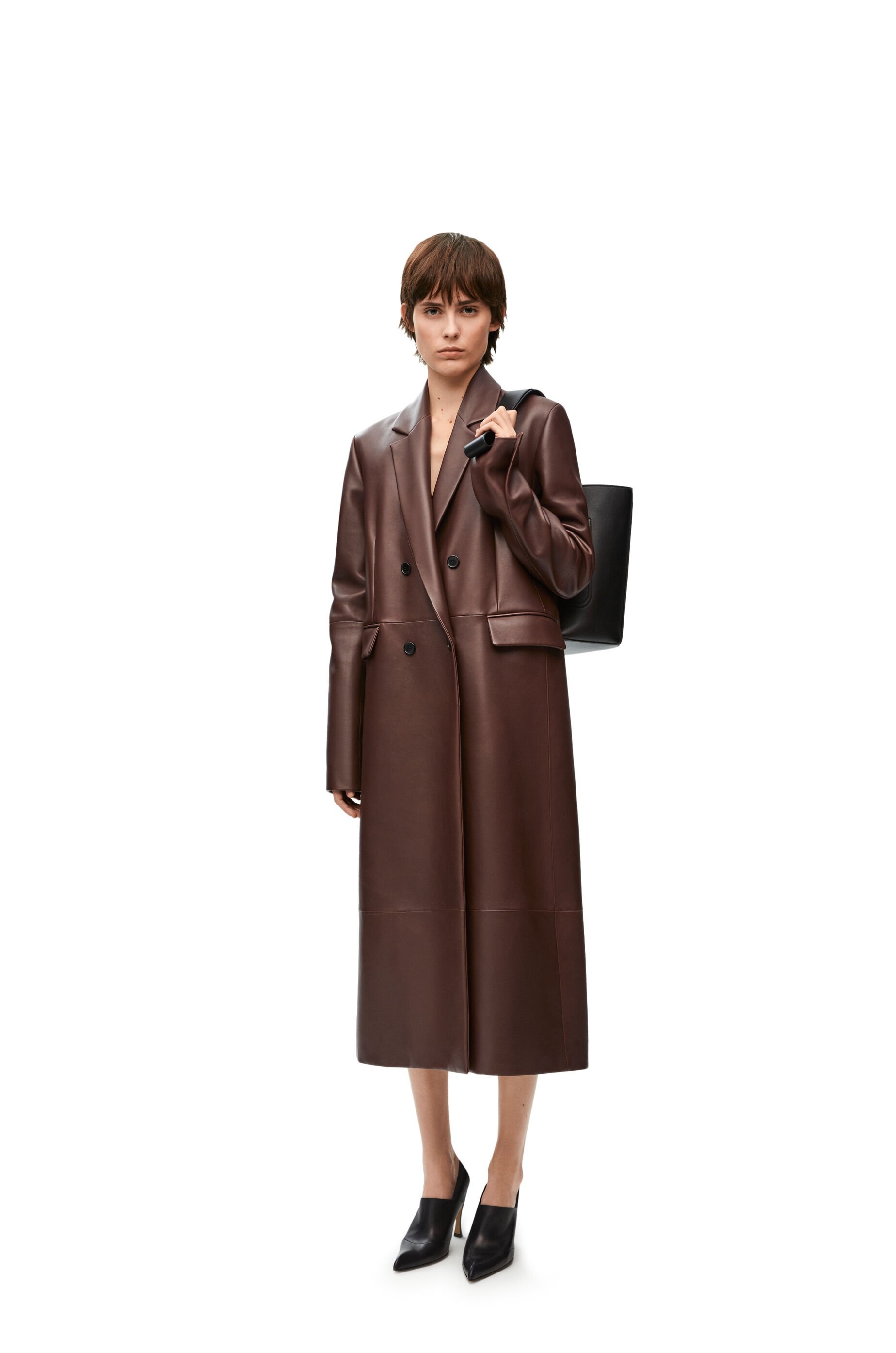 Double breasted coat in nappa lambskin - 2