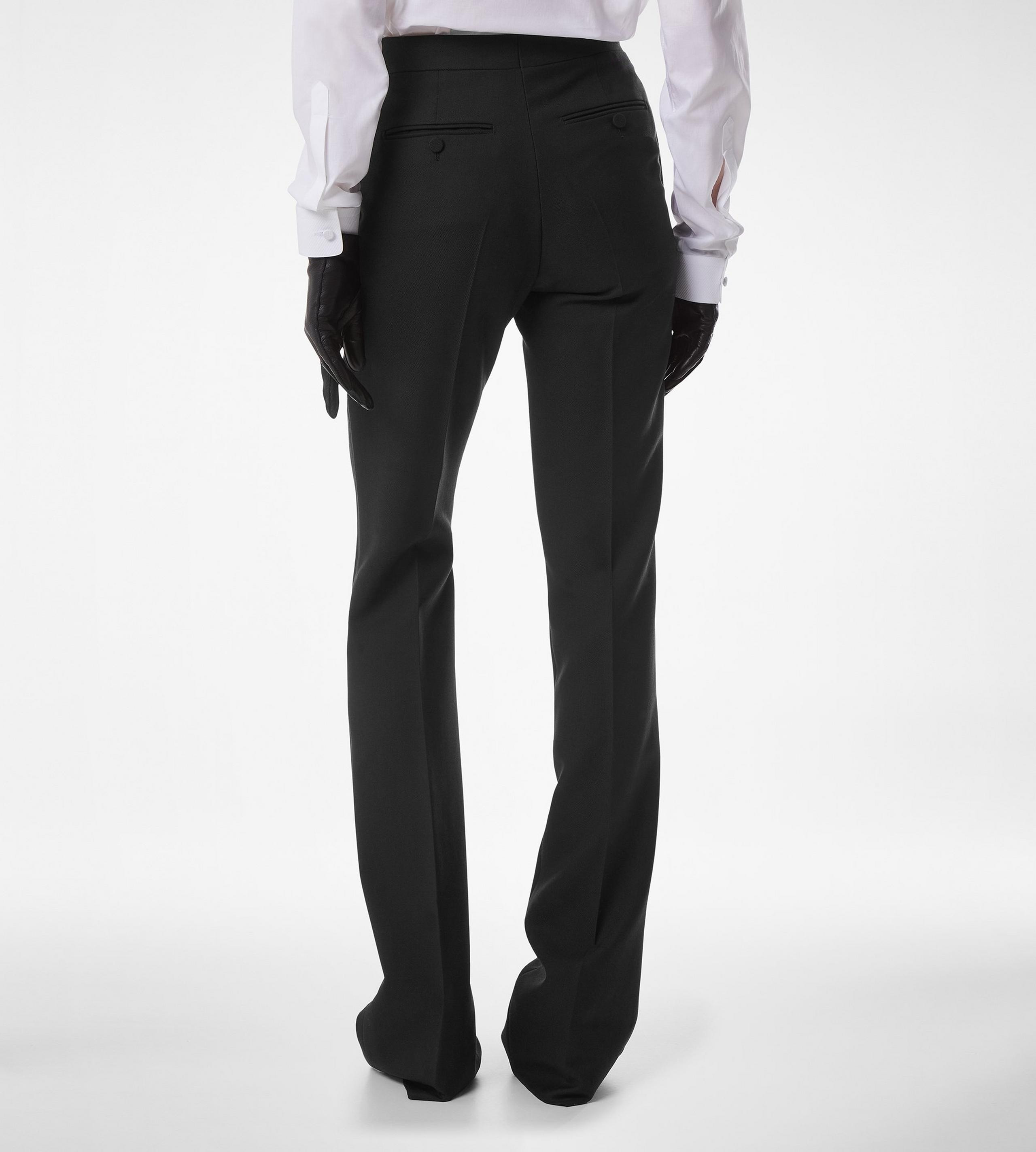 WOOL SILK BLEND TAILORED TUXEDO STRAIGHT PANTS - 5