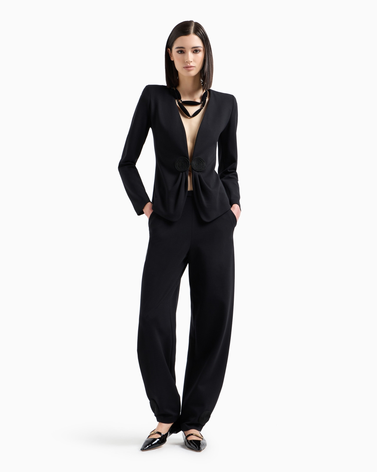 V-neck jacket in stretch Milano-stitch fabric with a cordonnet patch - 4