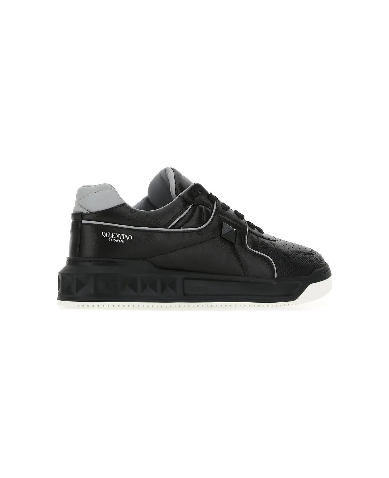 Black Nappa Leather One Stud Sneakers - 3