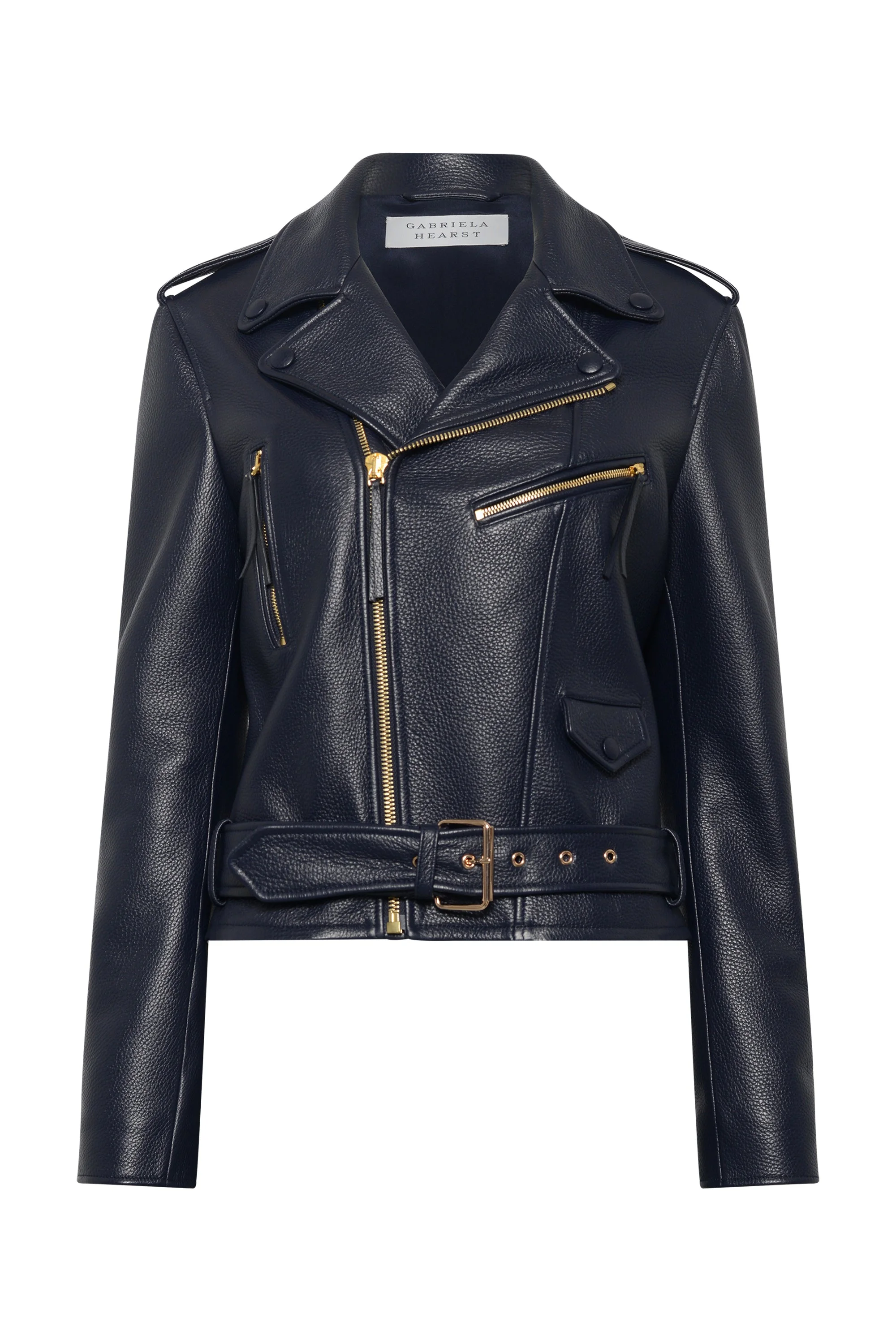 Anton Biker Jacket in Dark Navy Textured Leather - 1