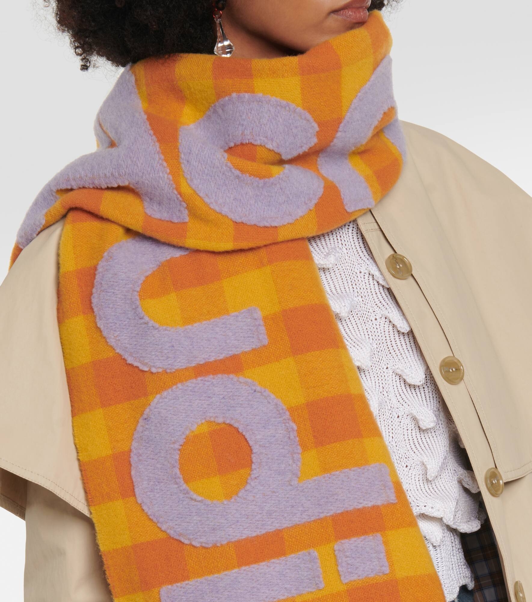 Logo checked wool-blend scarf - 2
