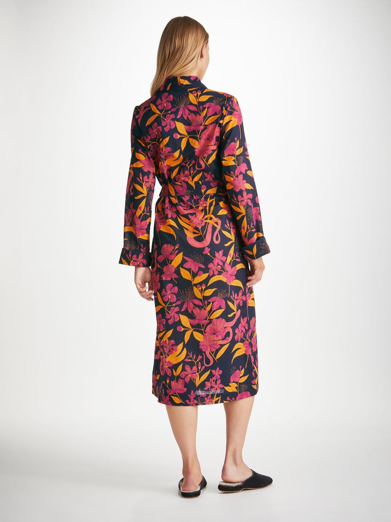 Women's Long Dressing Gown Ledbury 68 Cotton Batiste Navy 4