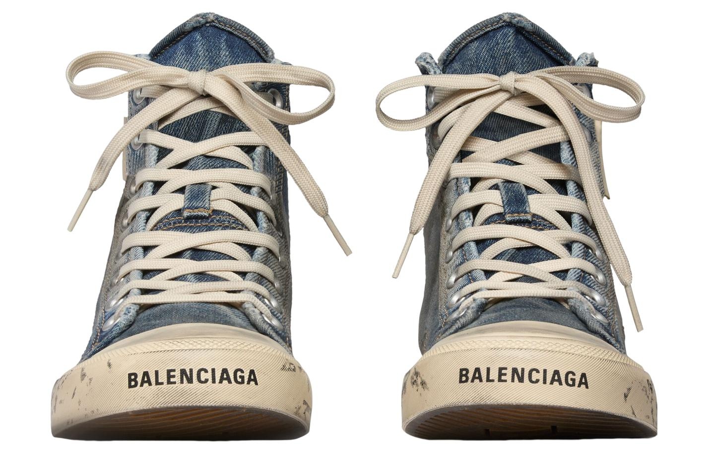 (WMNS) Balenciaga Paris High Top Sneakers 'Blue Destroyed Denim and Rubber' 688756W3RCL4090 - 4