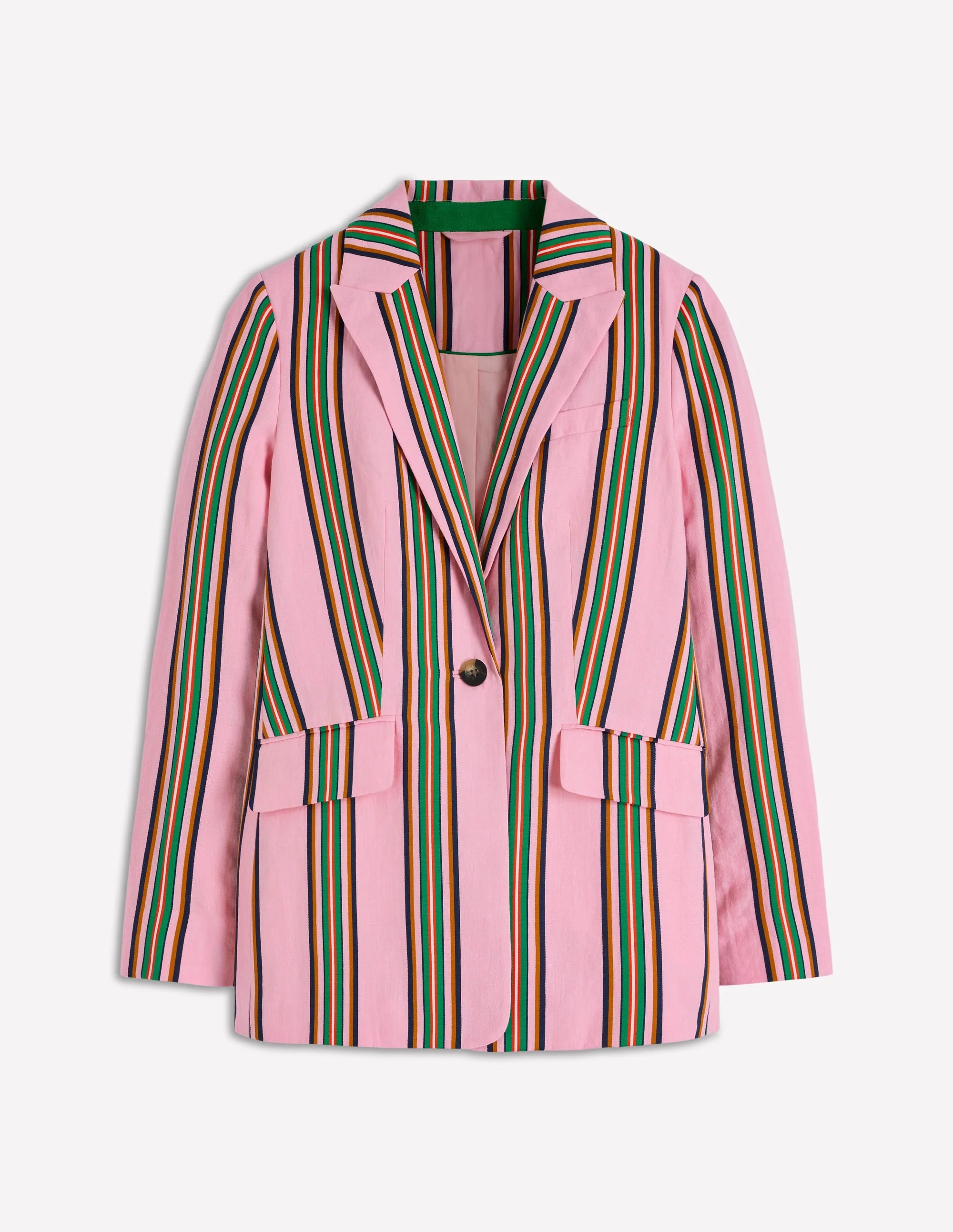 Woodbridge Linen Blazer-Pink, Rich Emerald Stripe - 1