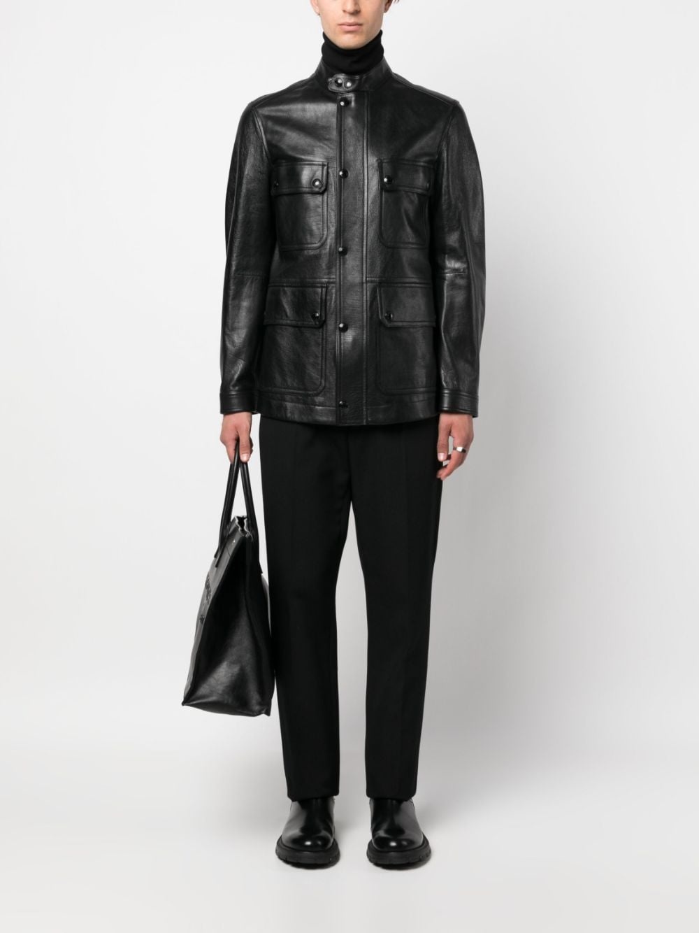 zip-up leather jacket - 2