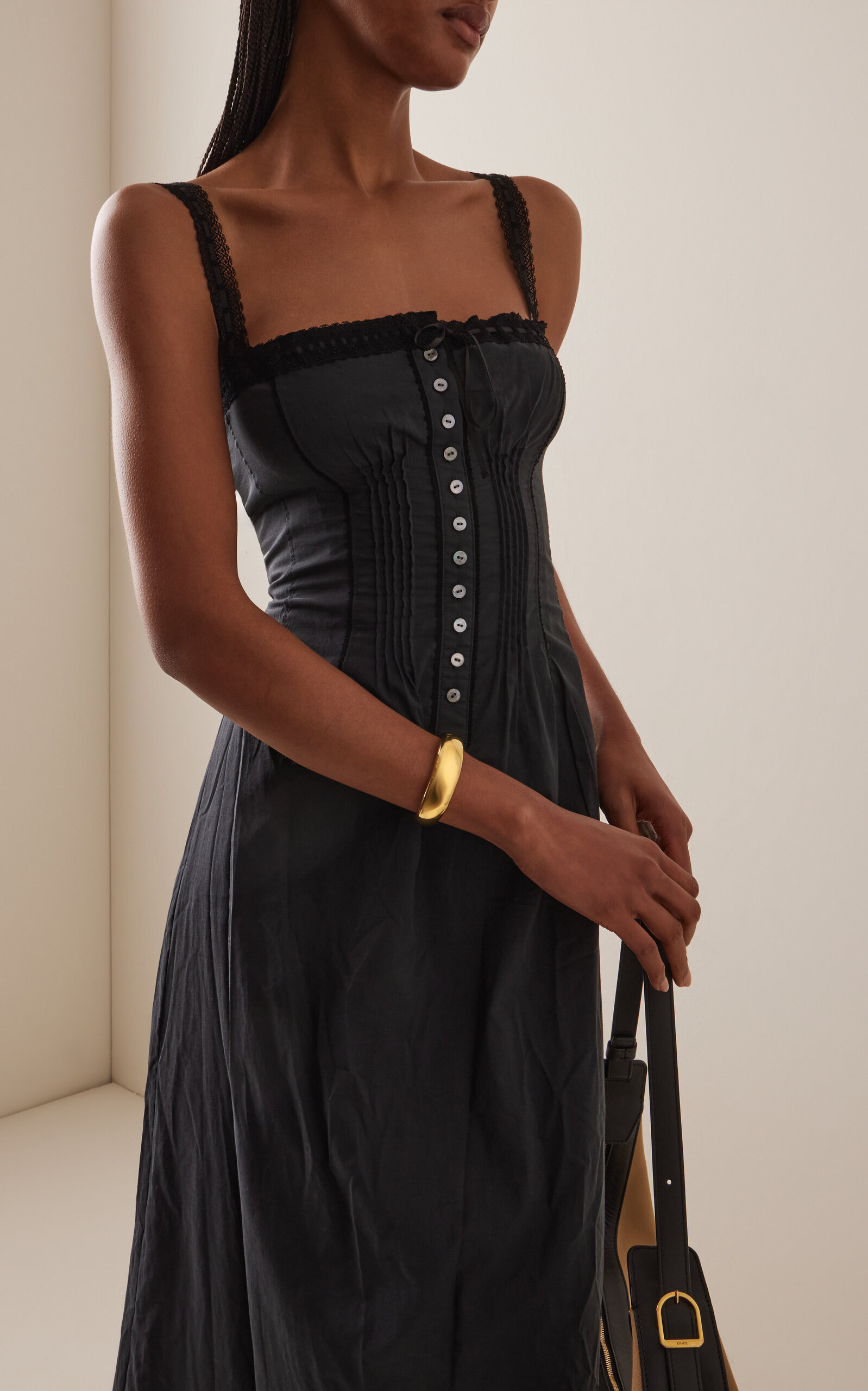 Matilde Lace-Trimmed Cotton Midi Dress black - 3