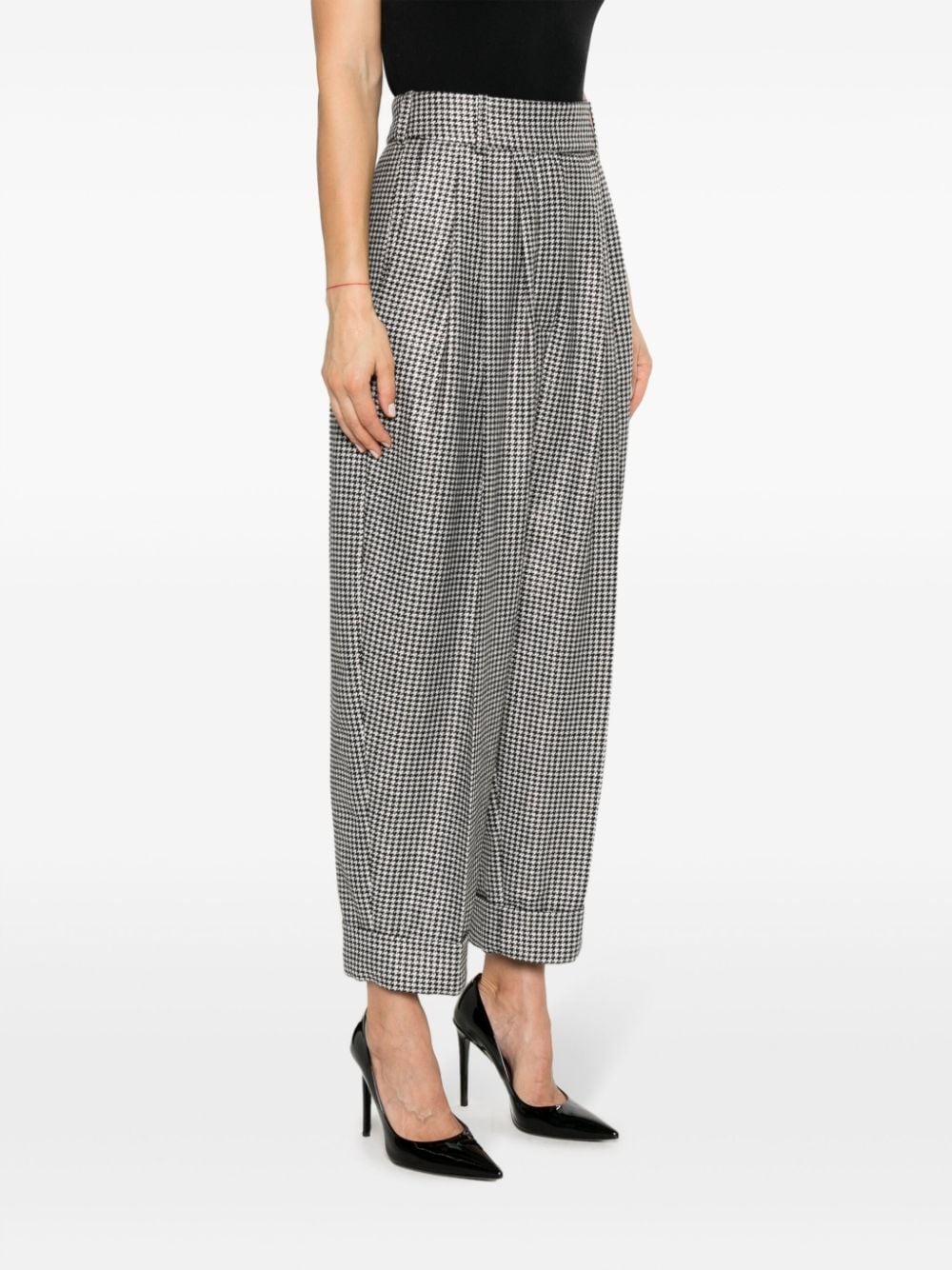 pleated houndstooth-patterned trousers - 3