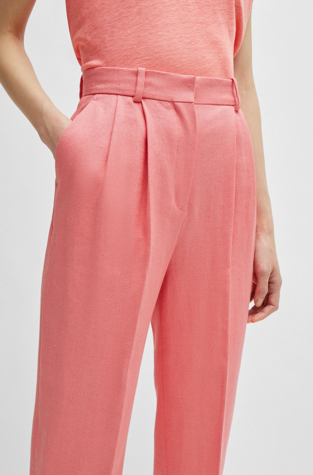 TAPERED-FIT TROUSERS IN LINEN-BLEND TWILL - 5