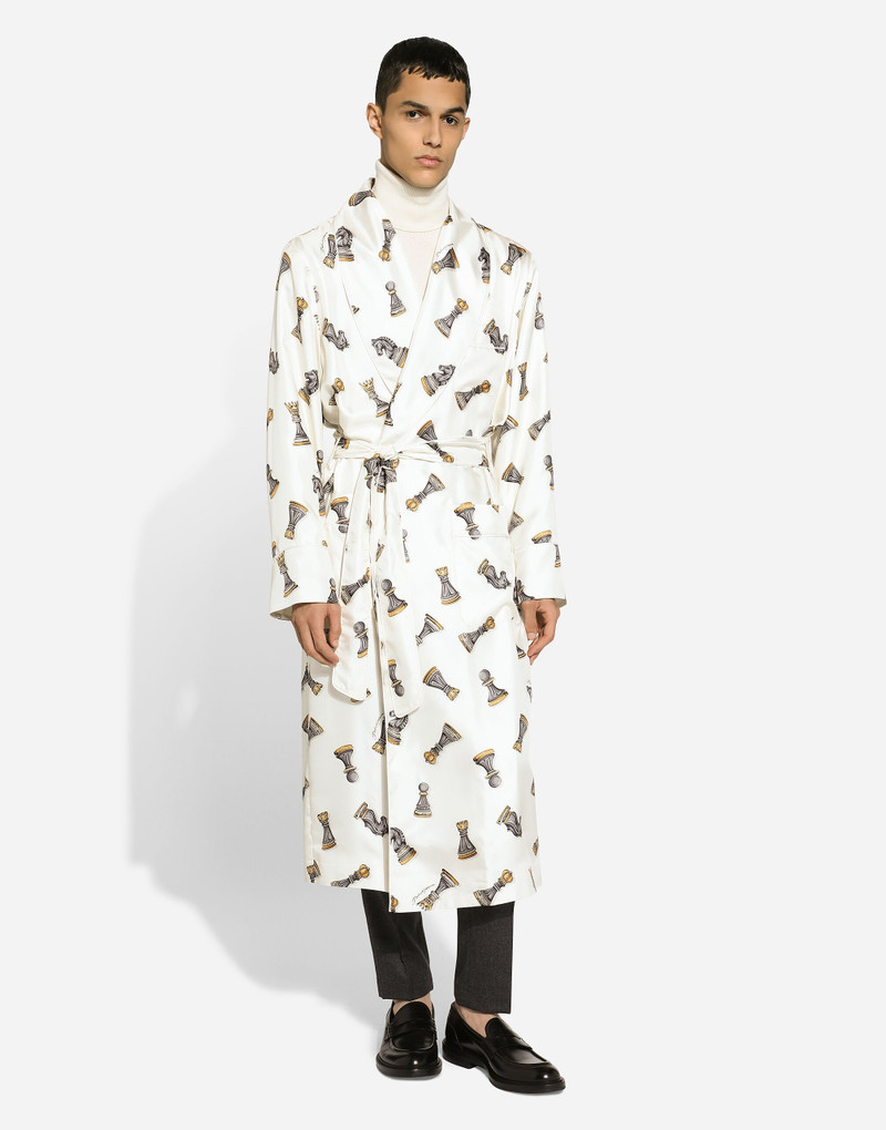 Dolce & Gabbana Silk twill robe with chess-piece print outlook