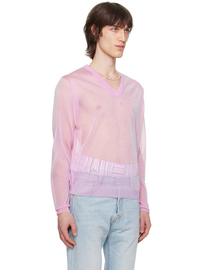 ERL Pink V-Neck Long Sleeve T-Shirt outlook