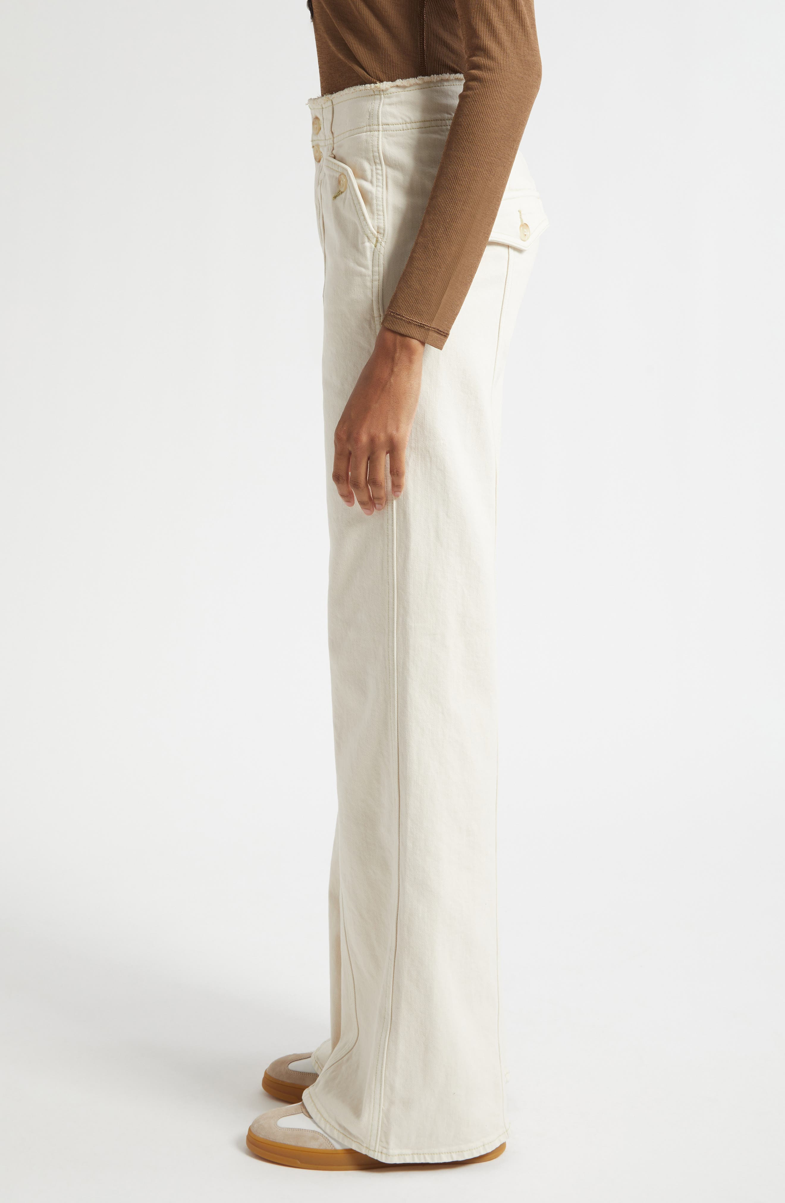 Veronica Beard Crosbie Seamed High Waist Wide Leg Jeans in Ecru at Nordstrom - 4