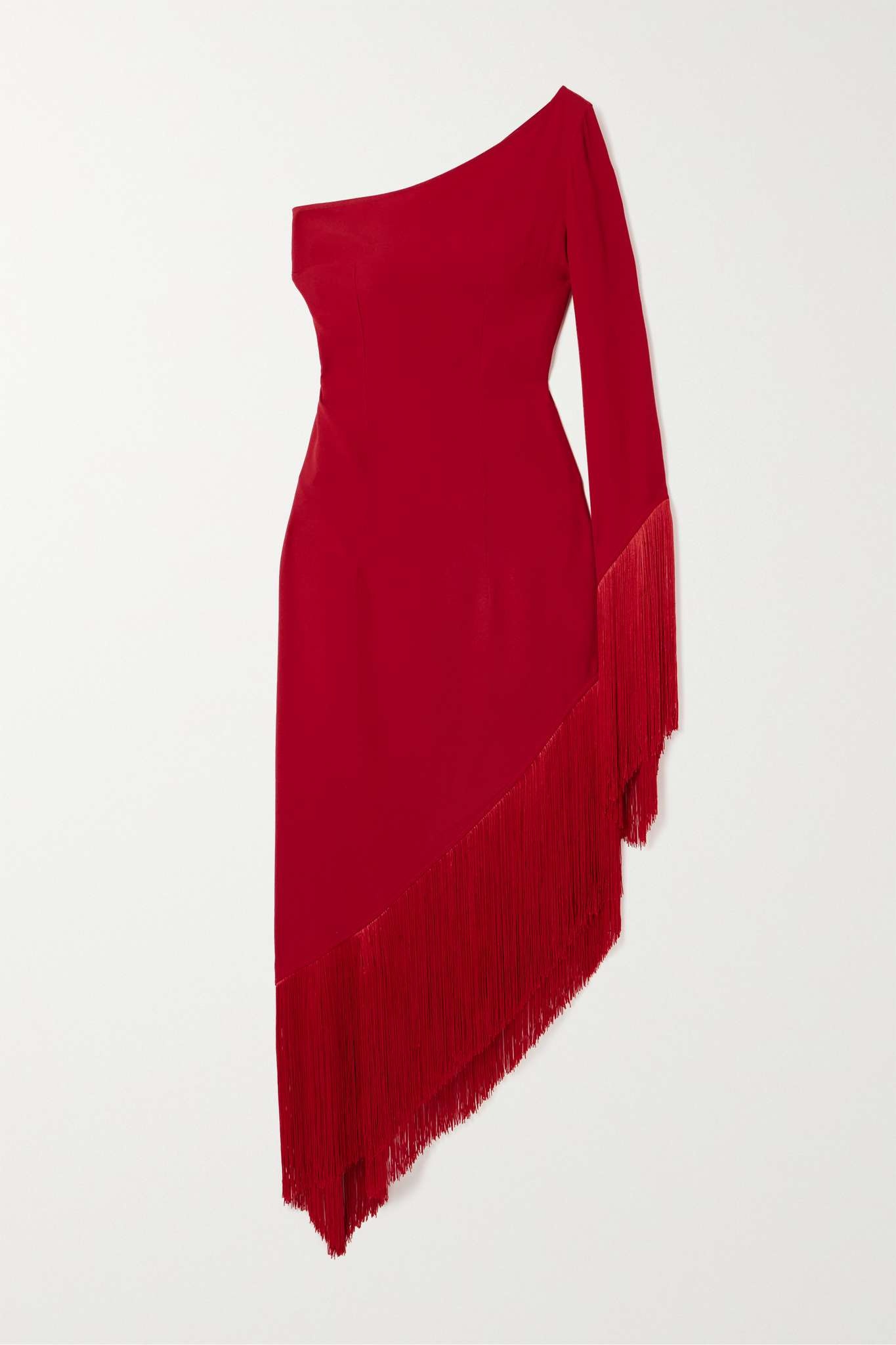 Aventador one-sleeve asymmetric fringed crepe dress - 1