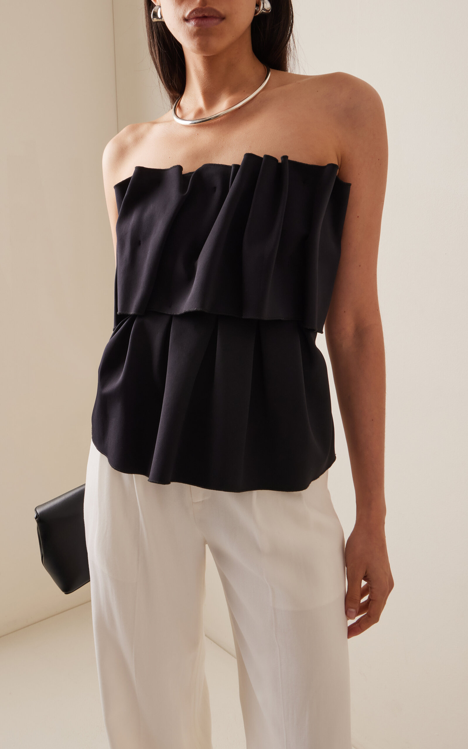 Ruffled Stretch-Crepe Strapless Top black - 3