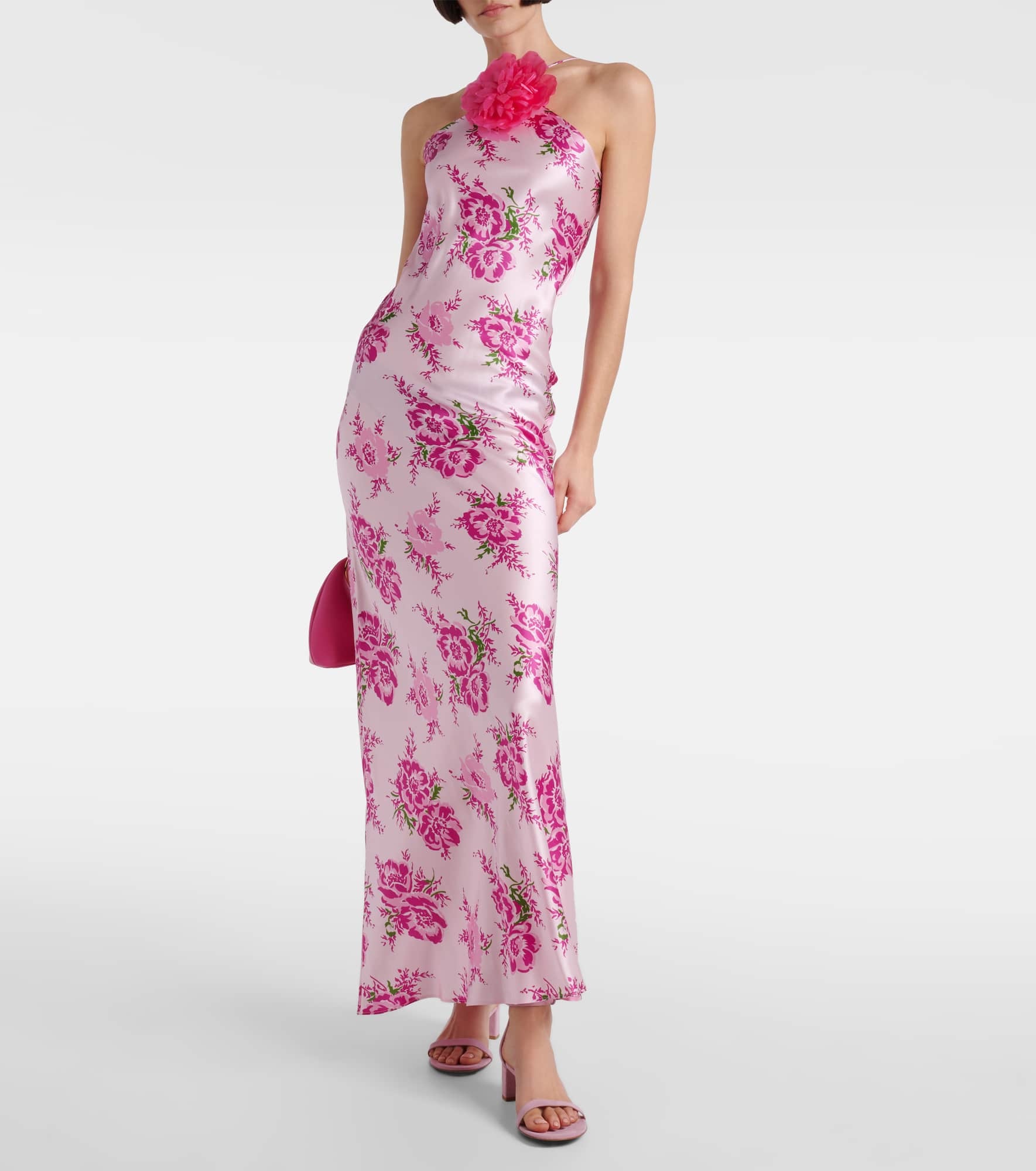 Floral-appliqué silk maxi dress - 2