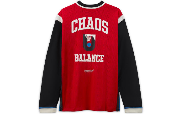 Nike Long-Shooting Top Contrasting Colors Printing Pattern Basketball Long Sleeves Asia Edition Red  - 2