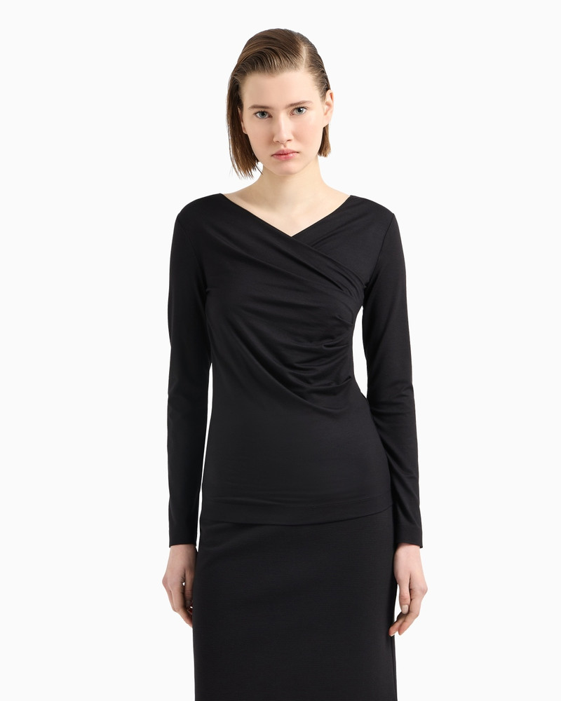 EMPORIO ARMANI STRETCH JERSEY JUMPER WITH GATHERING DETAIL outlook