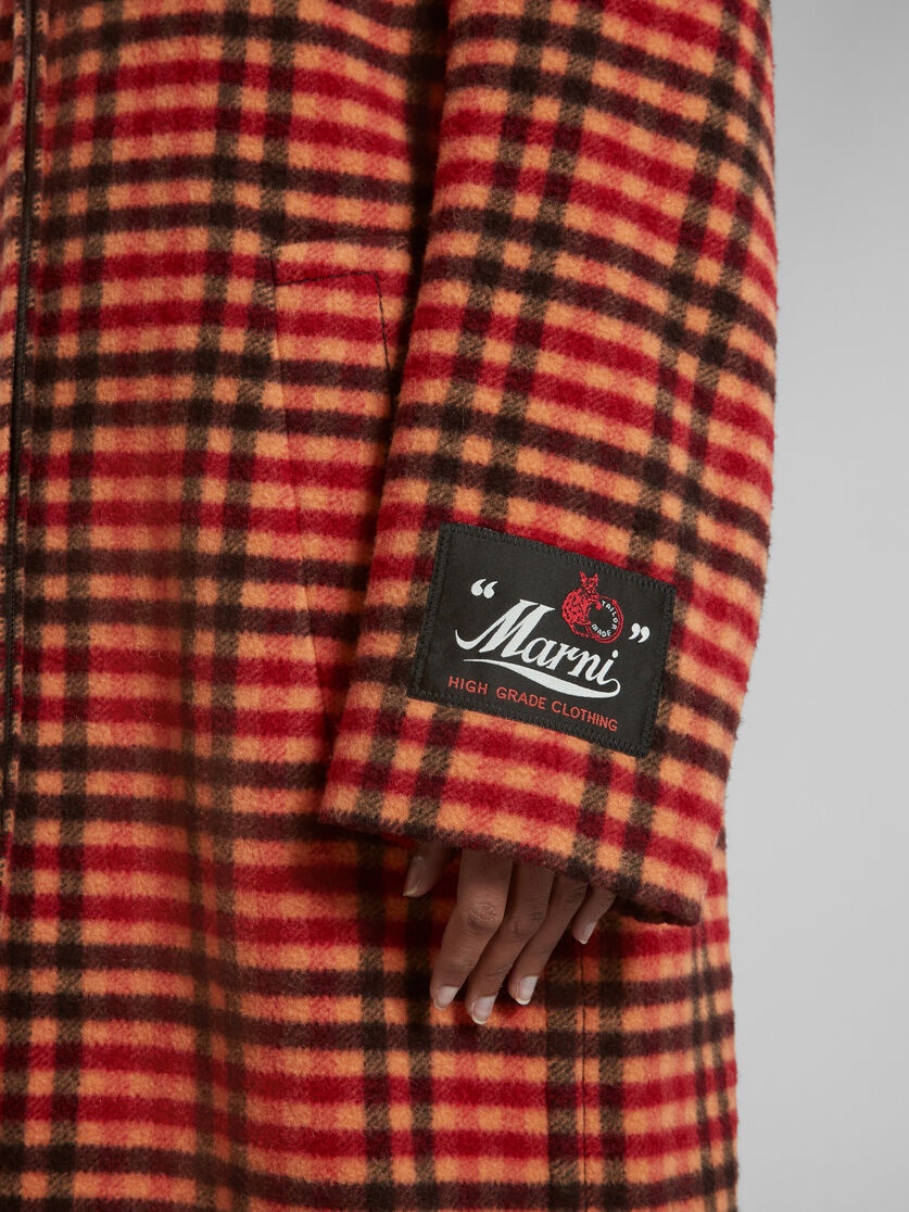ORANGE WOOL FELT COAT WITH WAVY CHECK PATTERN - 5