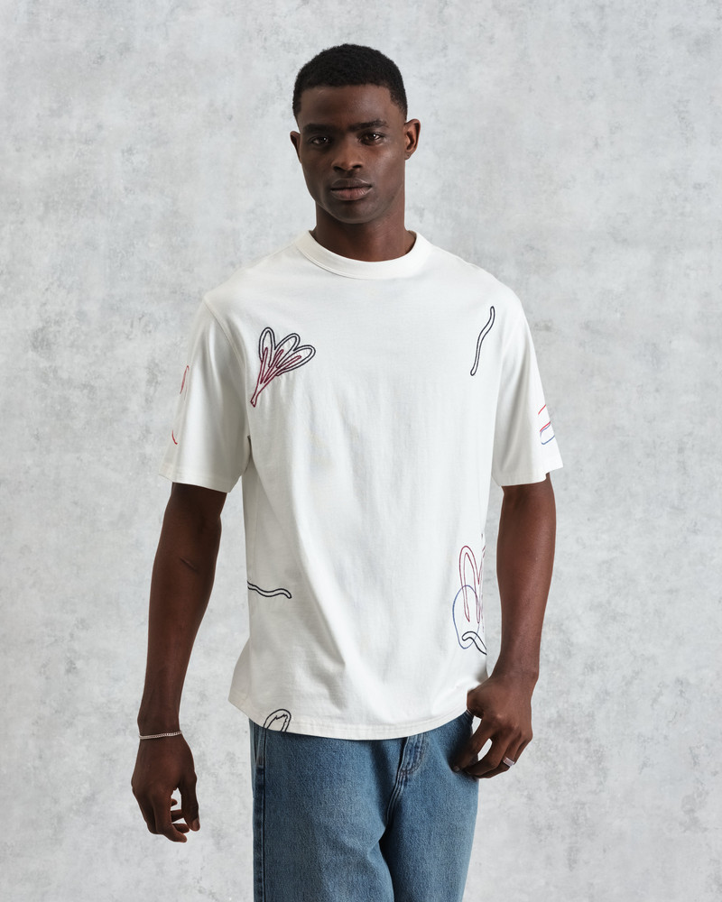 Milton - Ecru Embroidered Organic Cotton T-Shirt 3