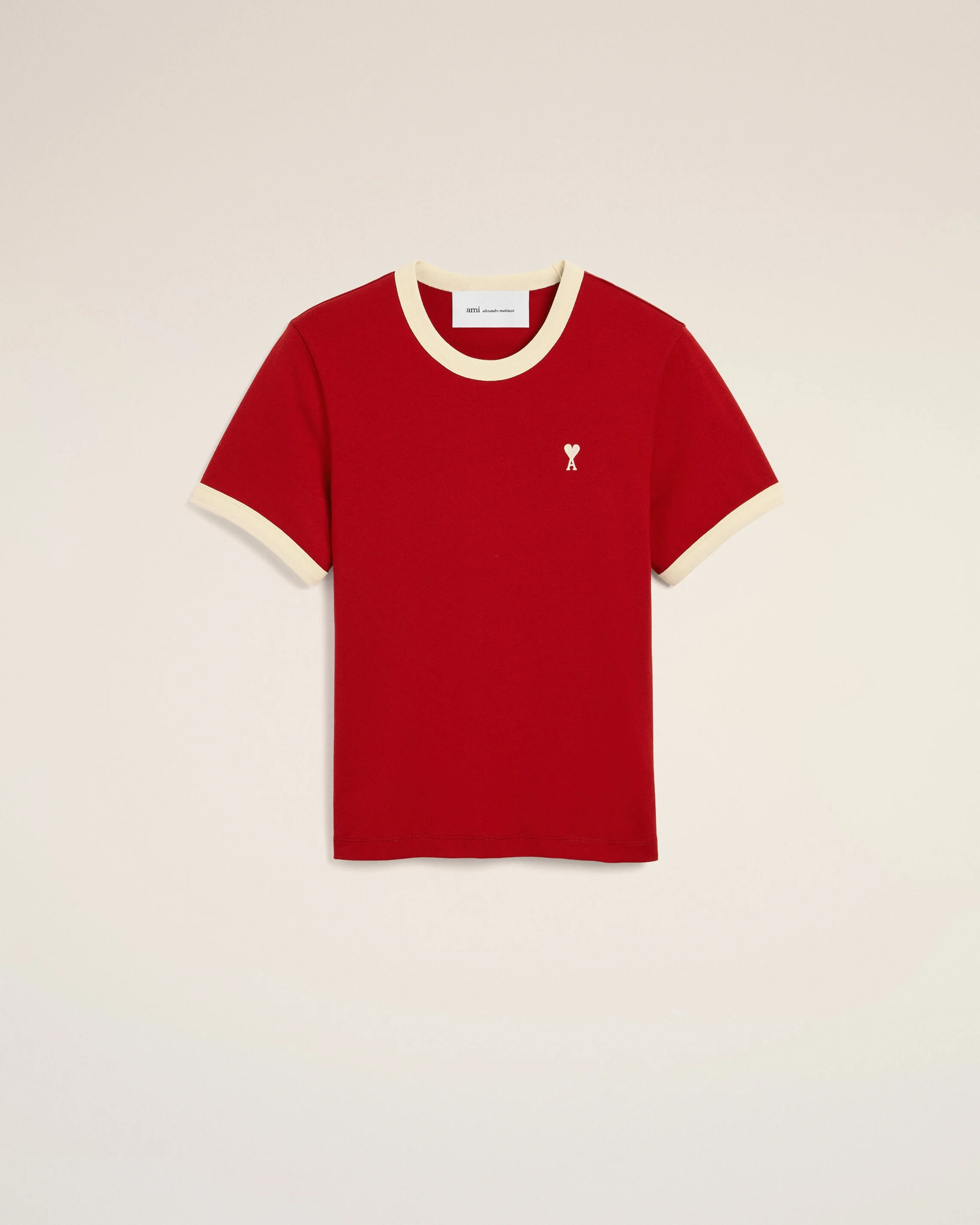 RED CONTRASTED COTTON T-SHIRT WITH AMI DE COEUR - 1