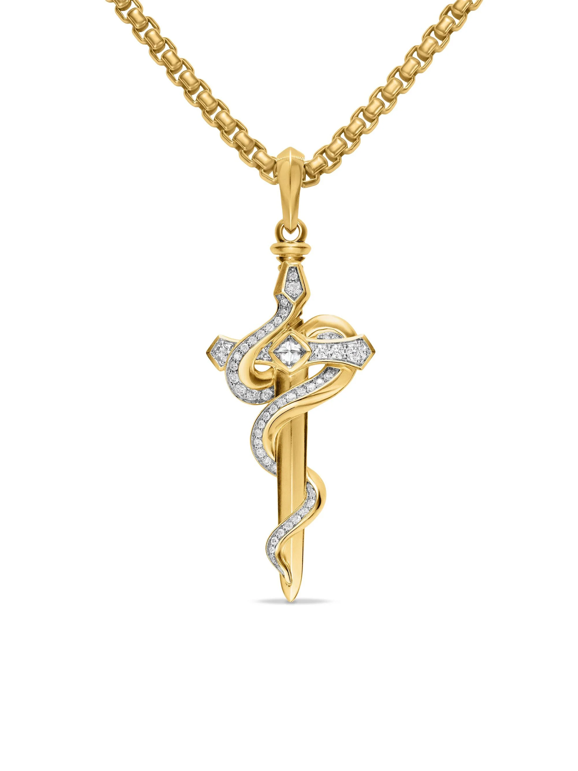 Men's Ouroboros Snake Amulet in 18K Yellow Gold - Diamond - 1