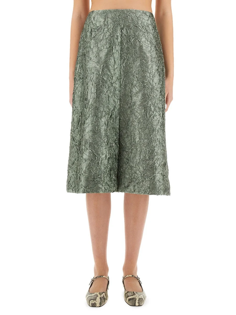 Dries Van Noten Women Ruched Satin Midi Skirt - 1