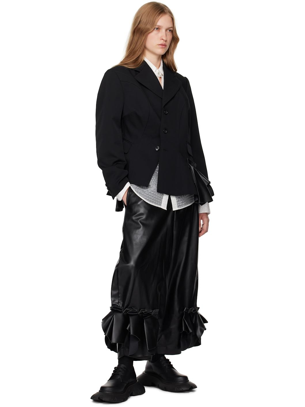 Black Ruffle Trim Blazer - 4