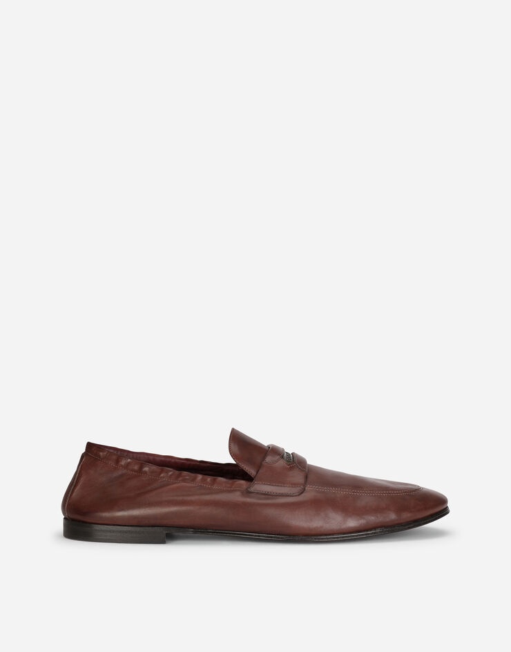 Calfskin loafers with branded tag - 1