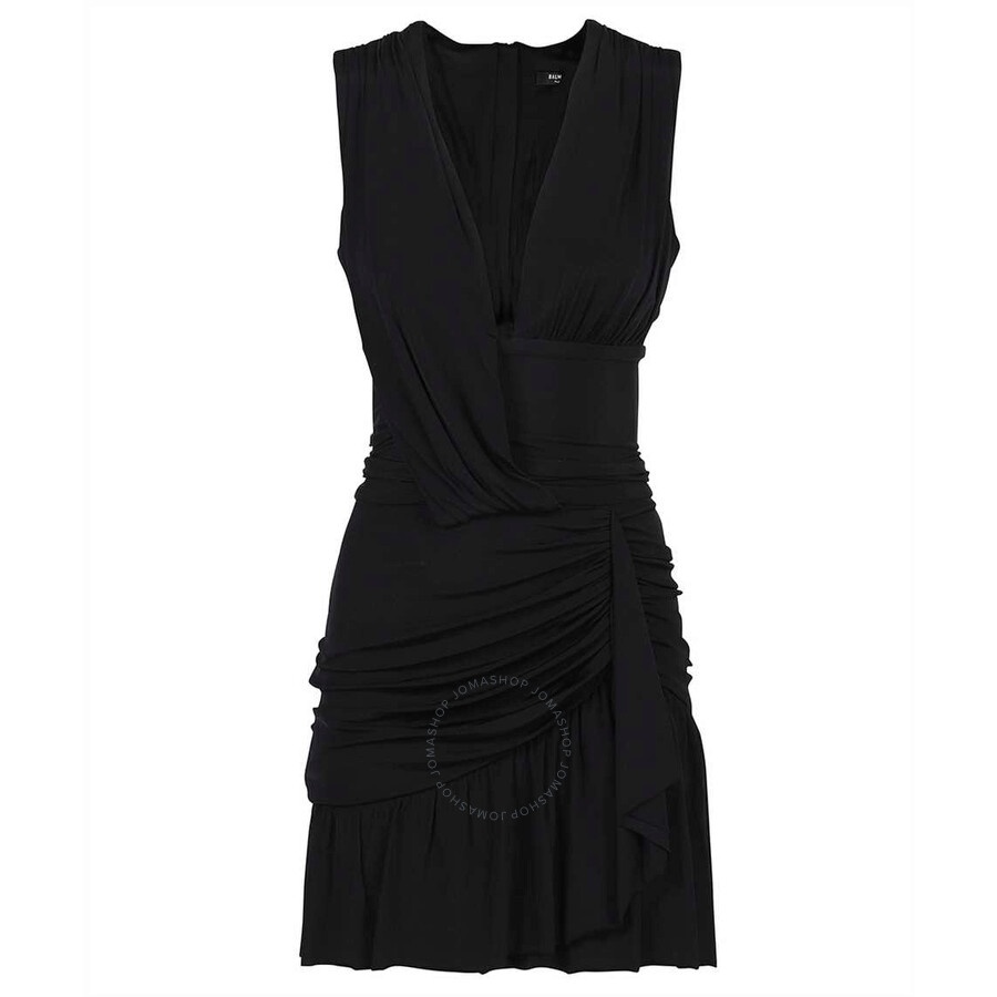 Balmain Ladies Black Ruched Asymmetrical Dress - 2