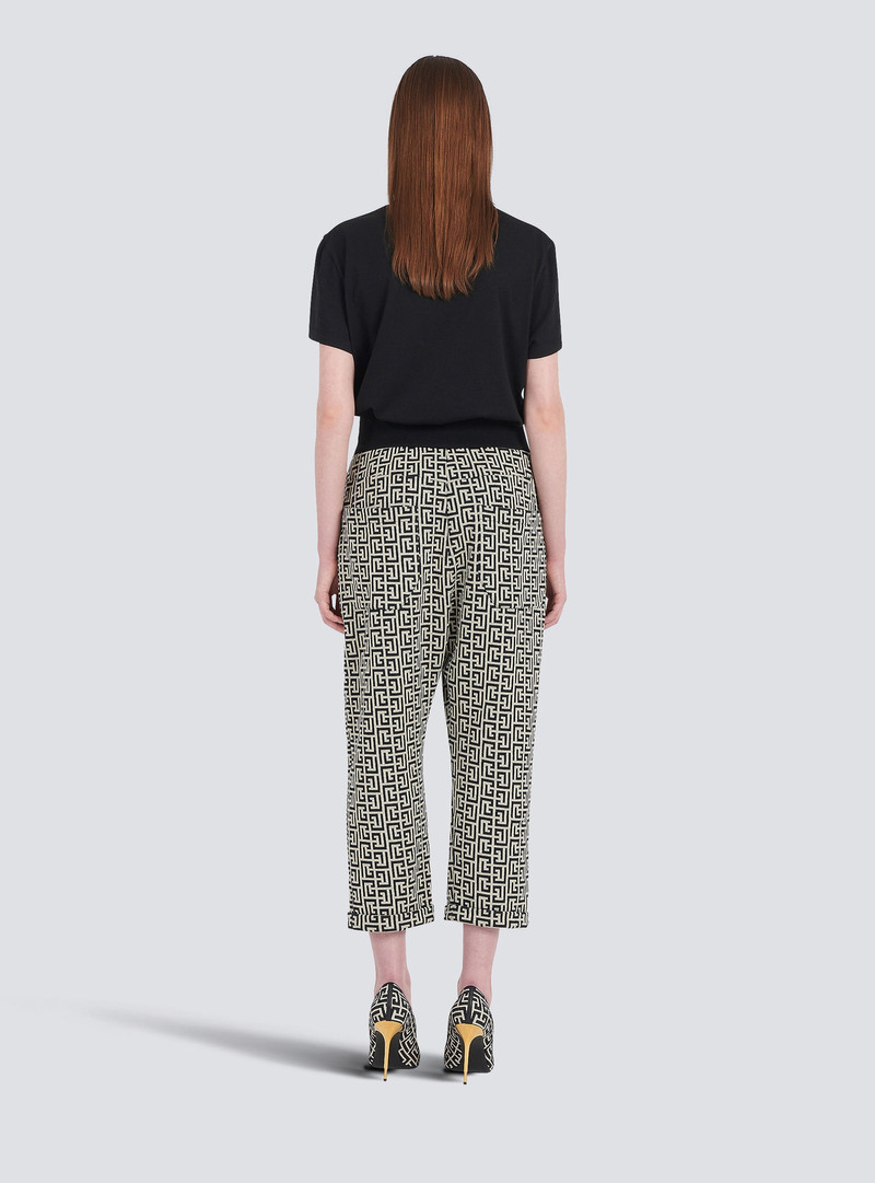 Bicolor knit boyfriend cut sweatpants with Balmain monogram 4