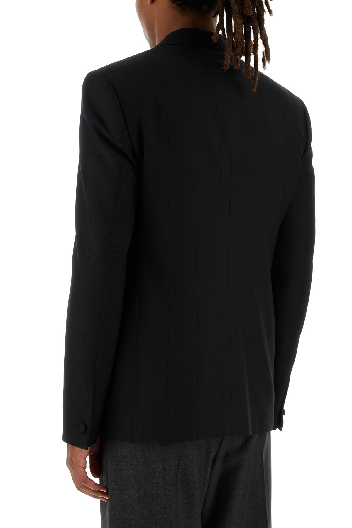 Black stretch wool blend blazer - 4