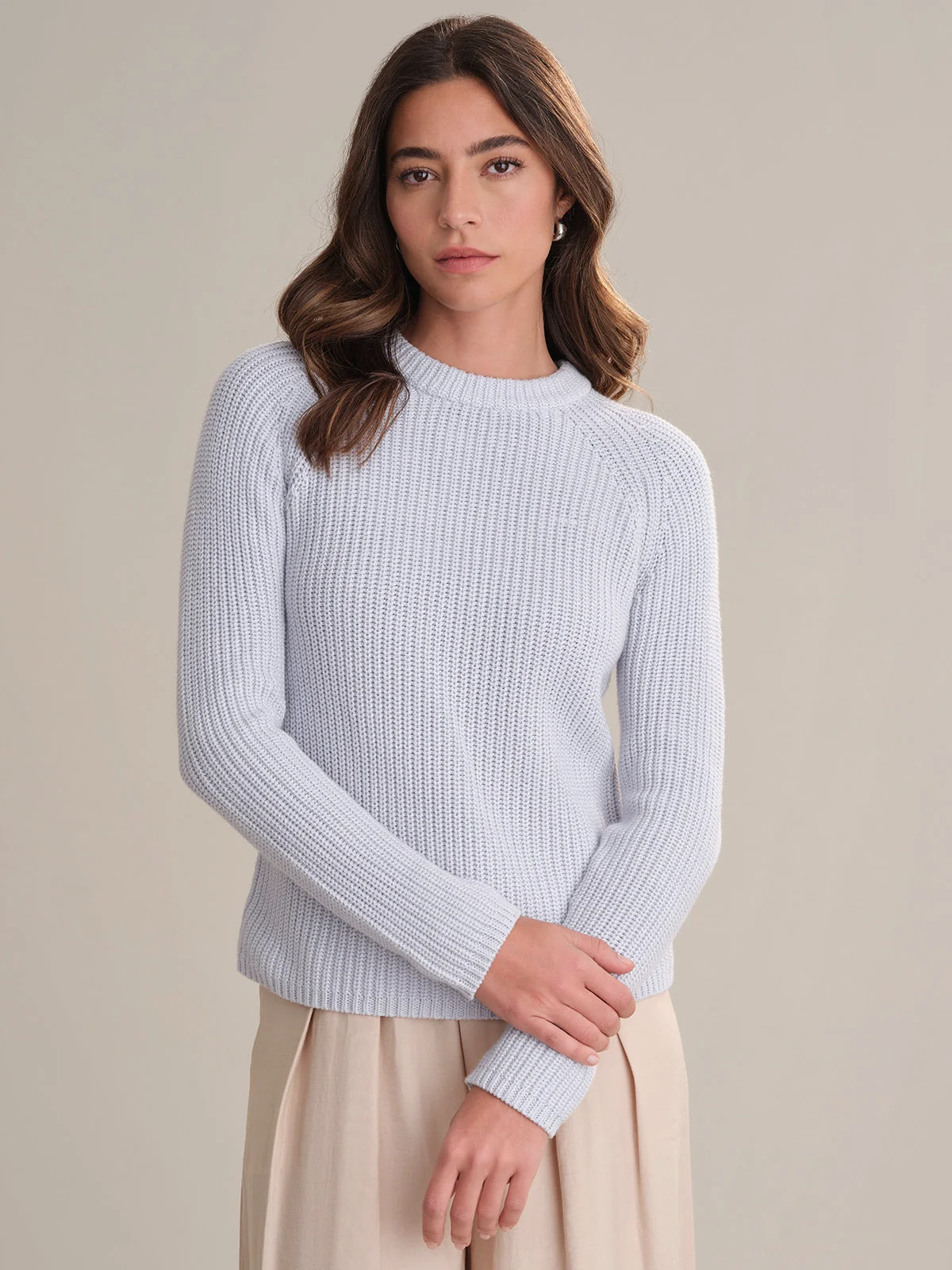 Jane: Crewneck Shaker Stitch Cotton Sweater - 1