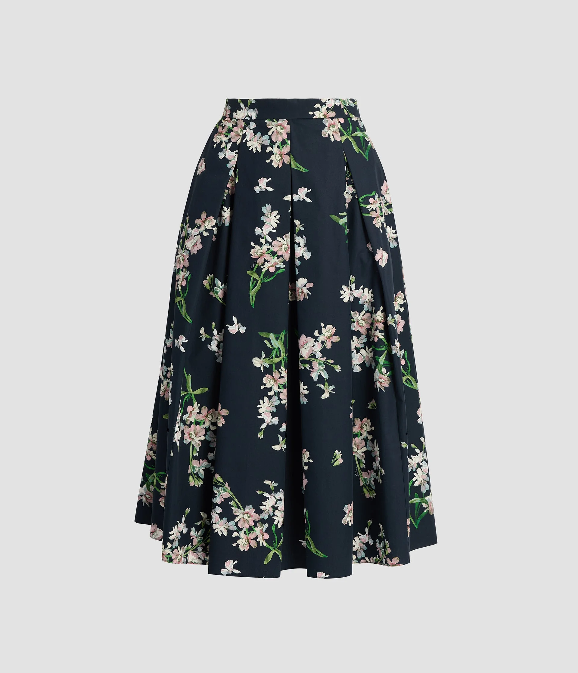 FLORAL COTTON MIDI PLEATED SKIRT - 1