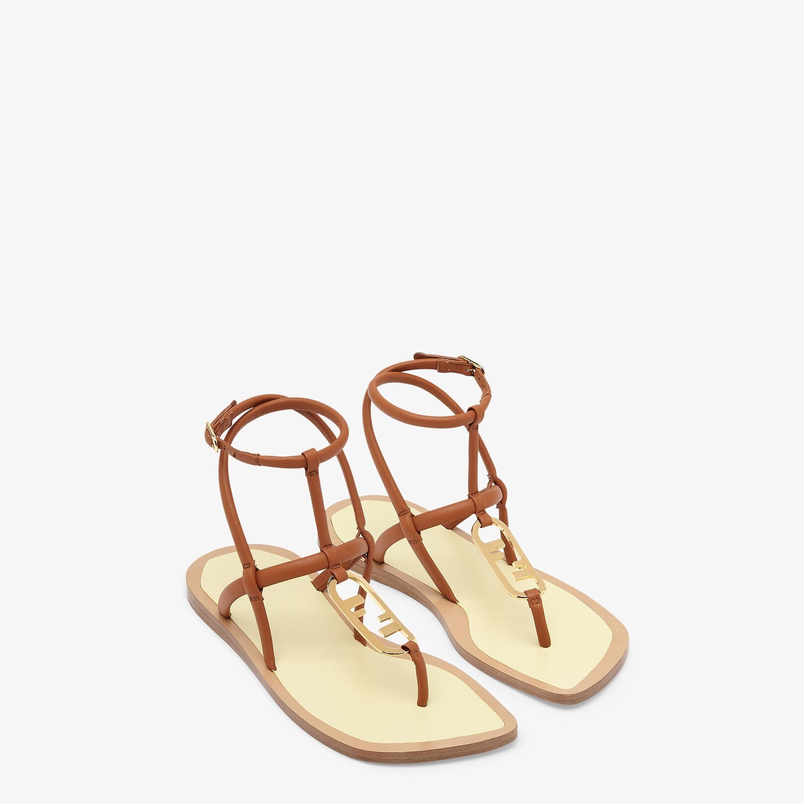 Brown nappa leather thong sandals - 1