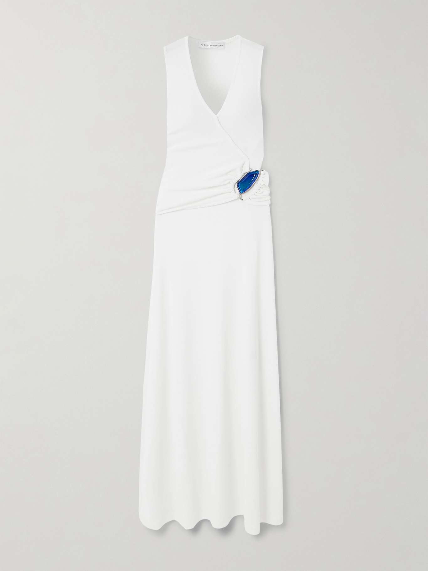 Moodstone embellished wrap-effect cutout ribbed stretch-jersey maxi dress - 1