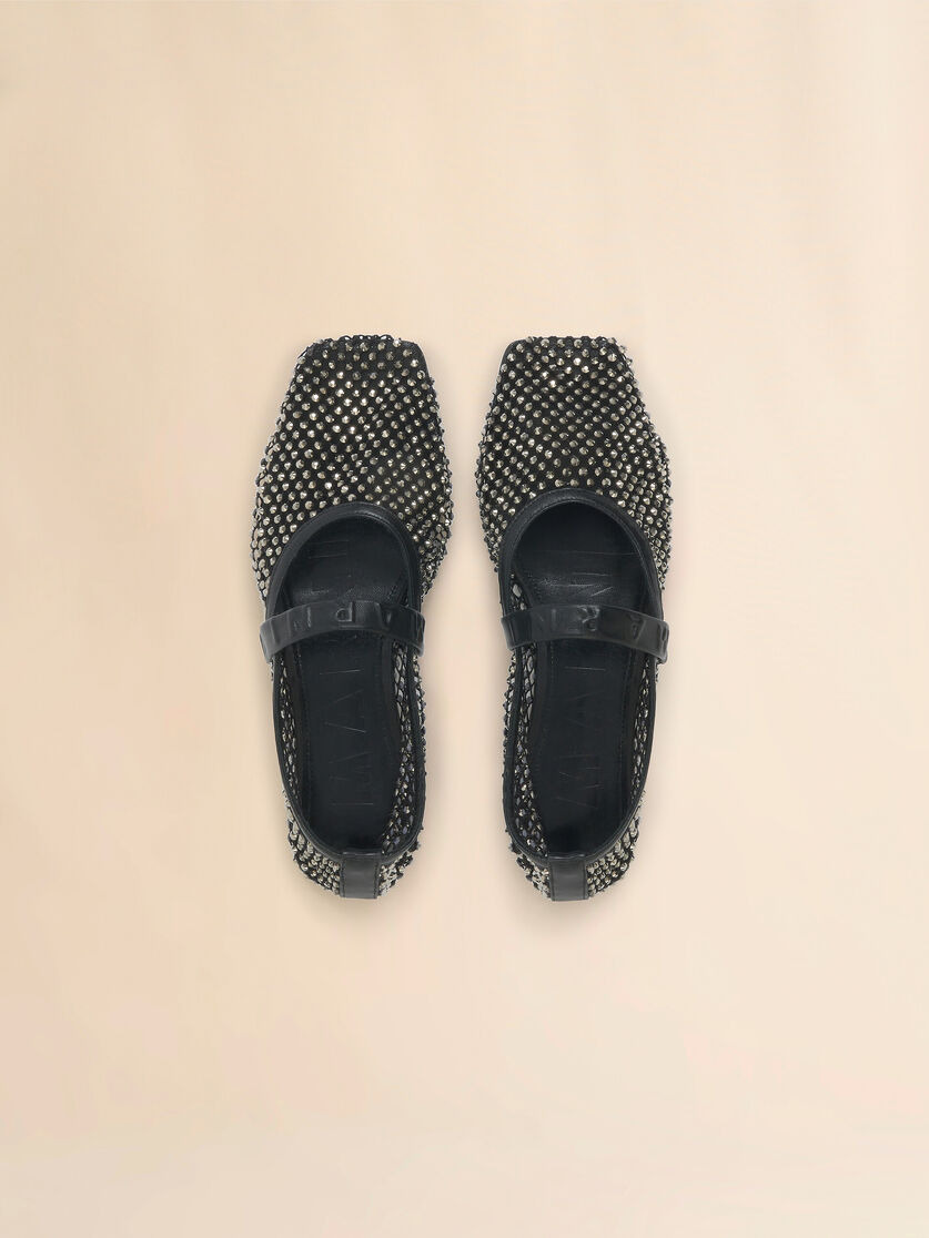 BLACK MESH MARY JANE BALLET FLAT WITH CRYSTALS - 4