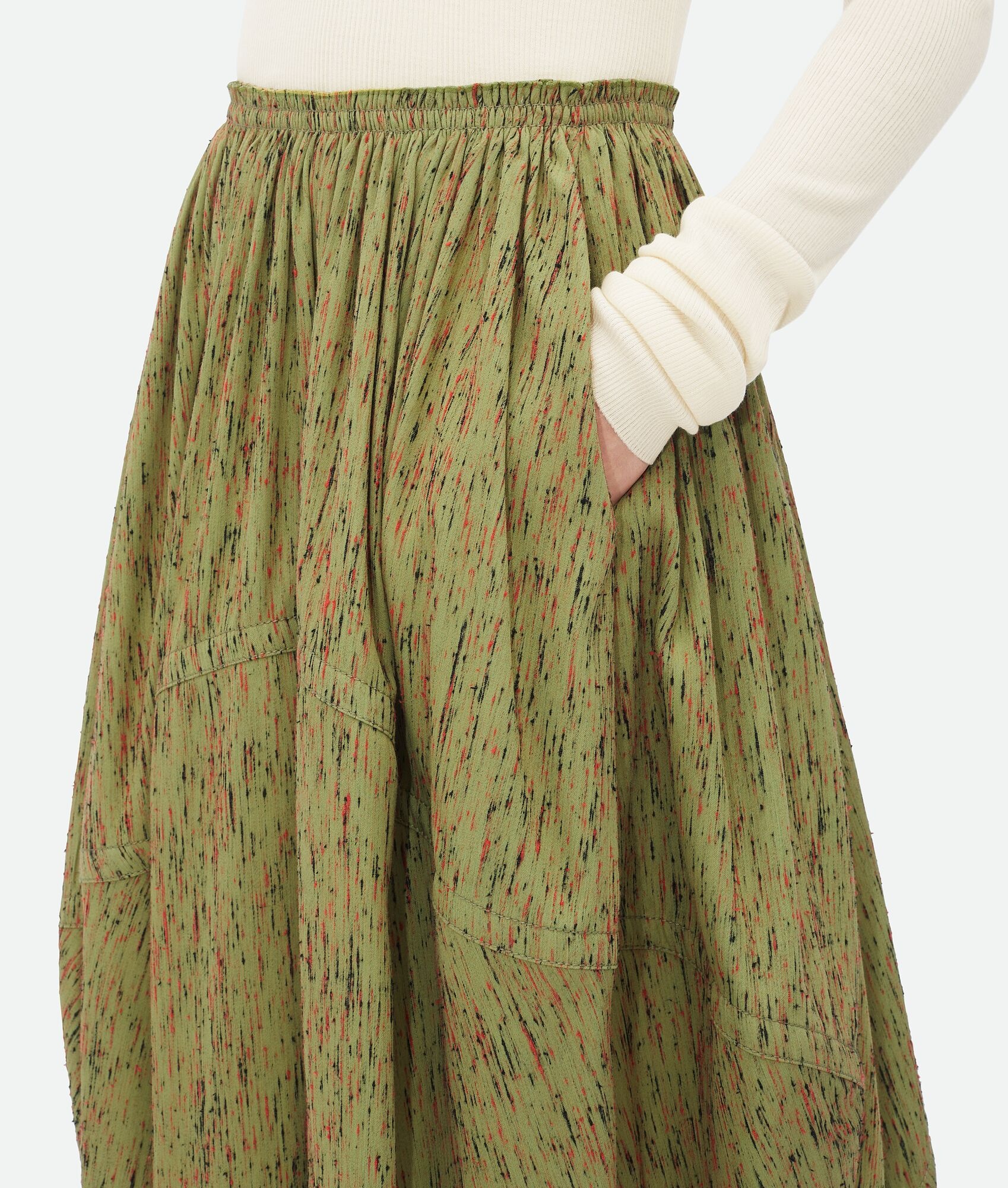 Textured Viscose Stripe Balloon Skirt - 4