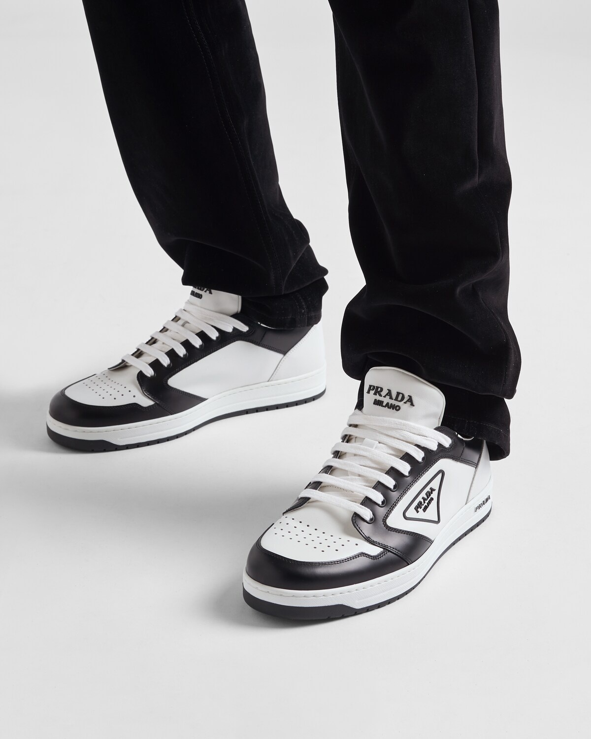 Prada District High White Black White Leather