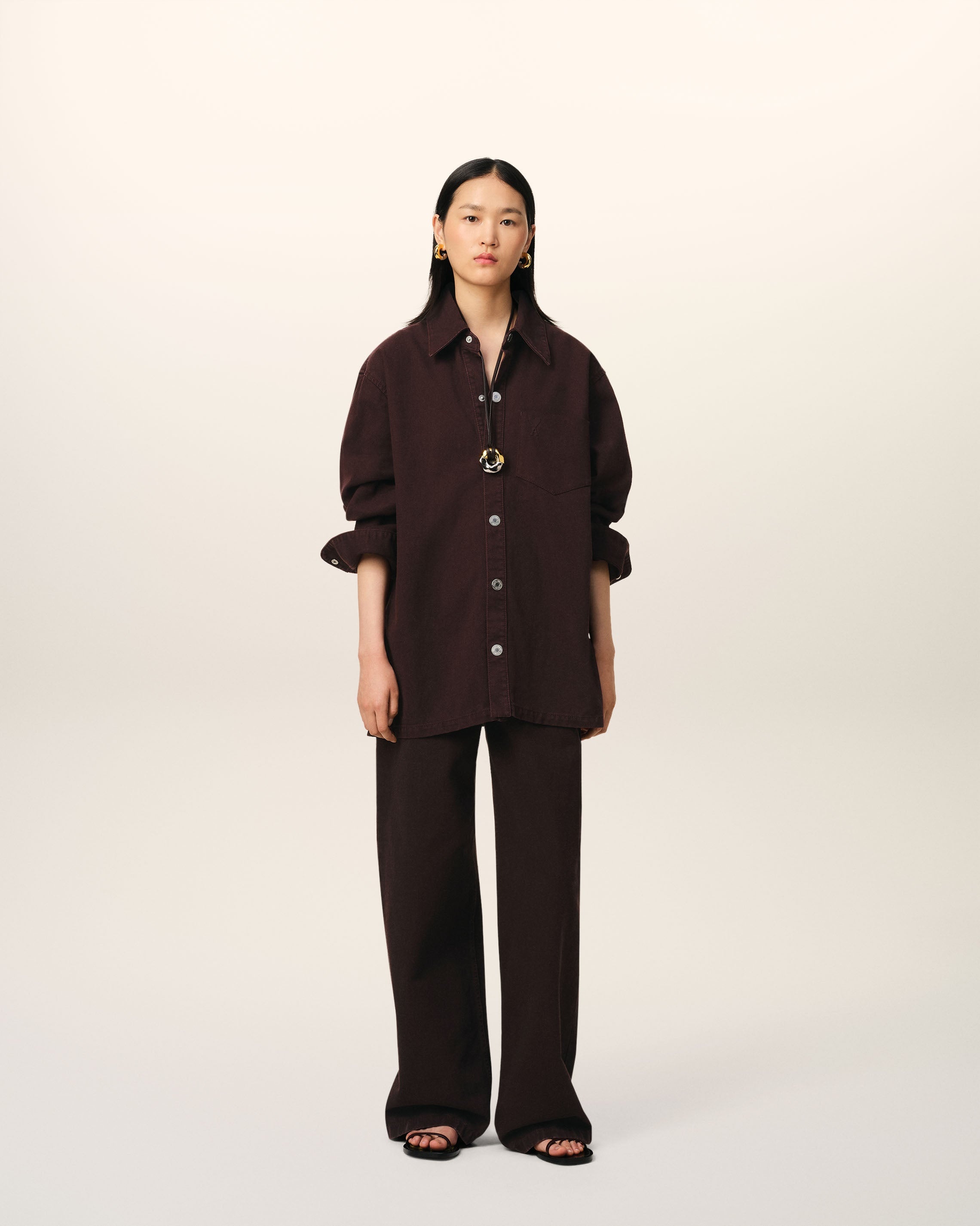 BURGUNDY COTTON AMI DE COEUR OVERSHIRT - 1