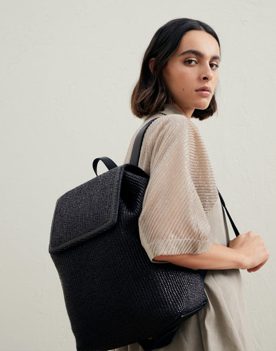 Brunello Cucinelli Techno raffia backpack with shiny contour outlook