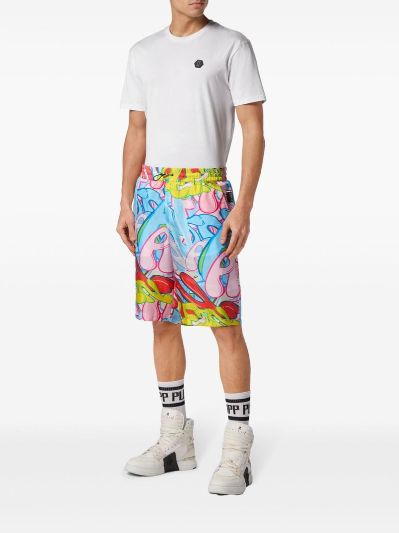 PHILIPP PLEIN Bombing Graffiti silk bermuda shorts outlook
