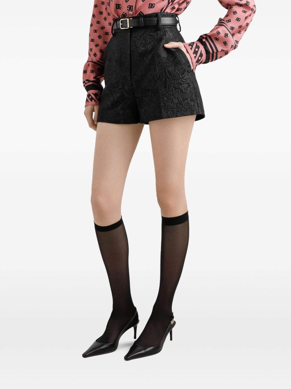 floral brocade-effect shorts - 4
