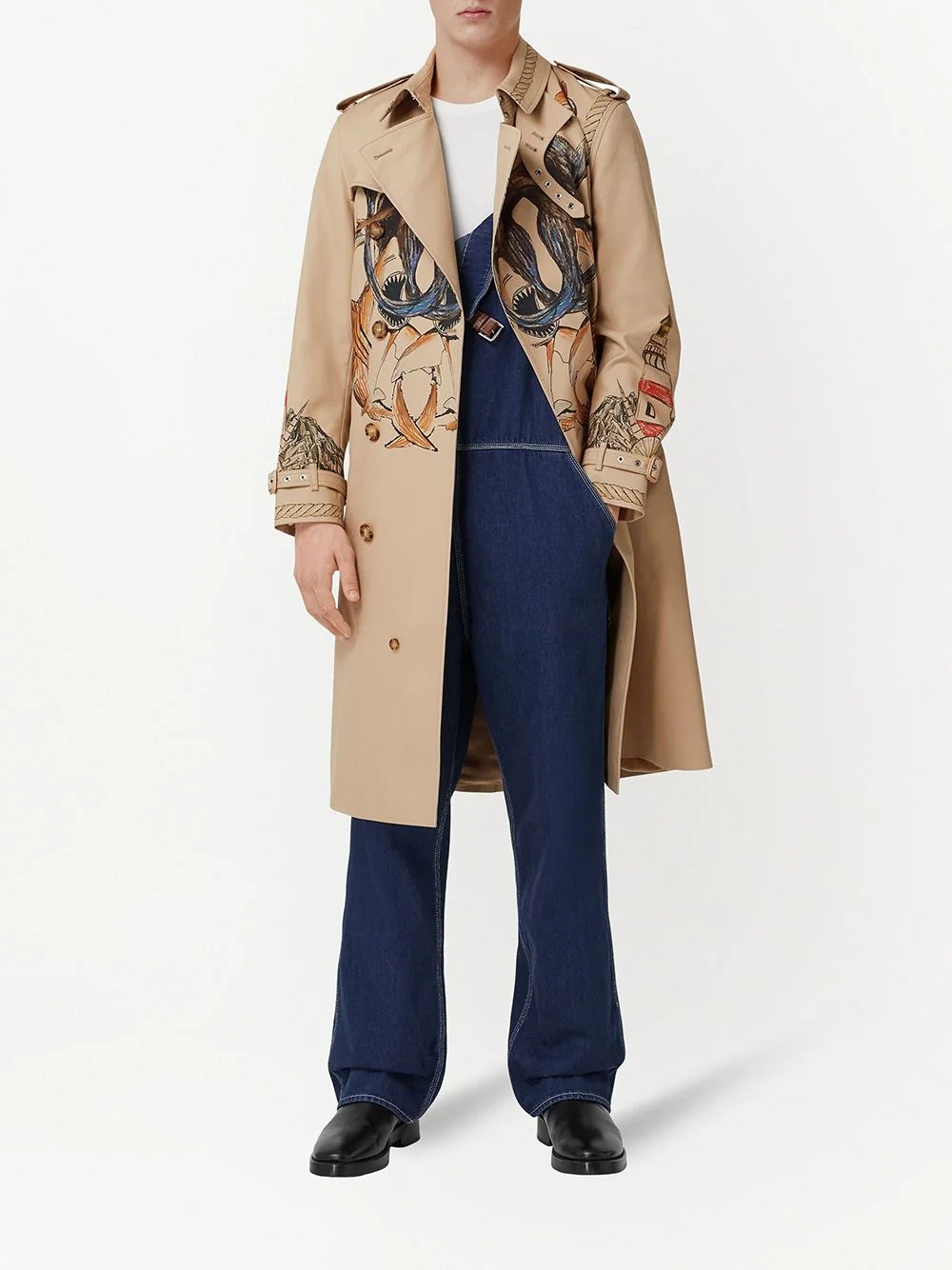 marine sketch-print trench coat - 2