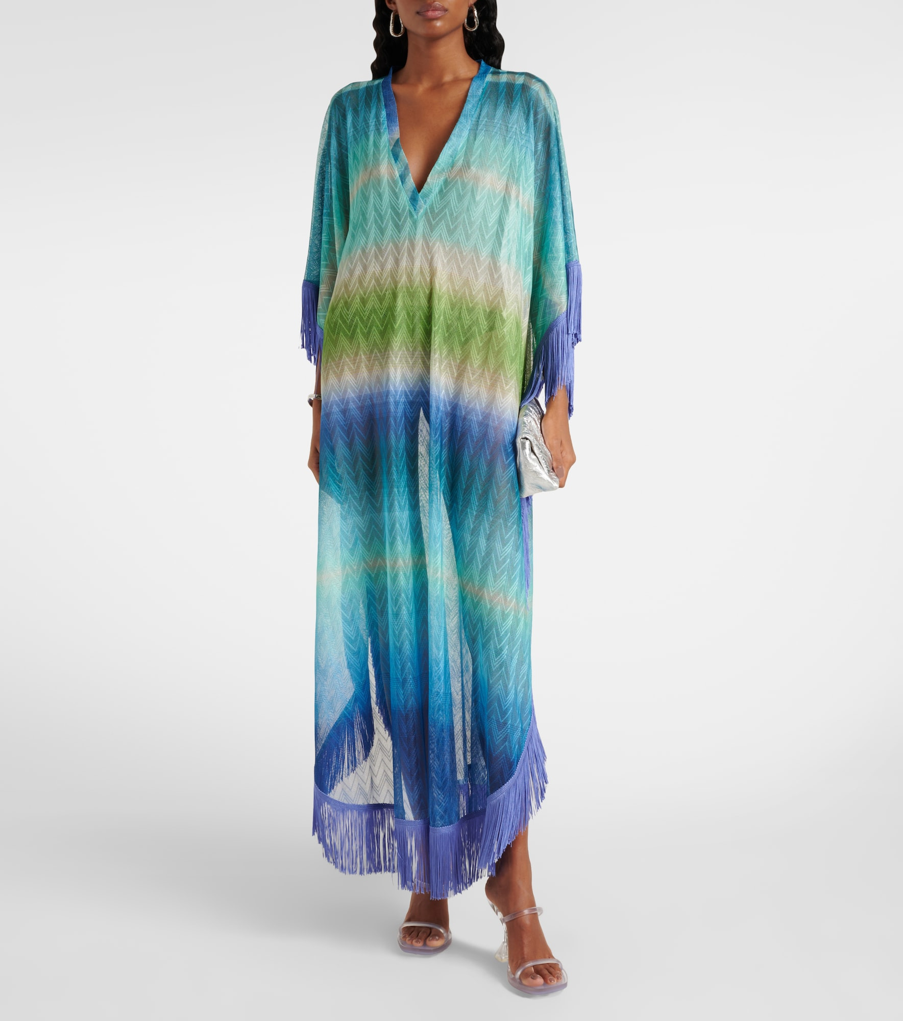 Zig Zag fringed crochet lamé kaftan - 2