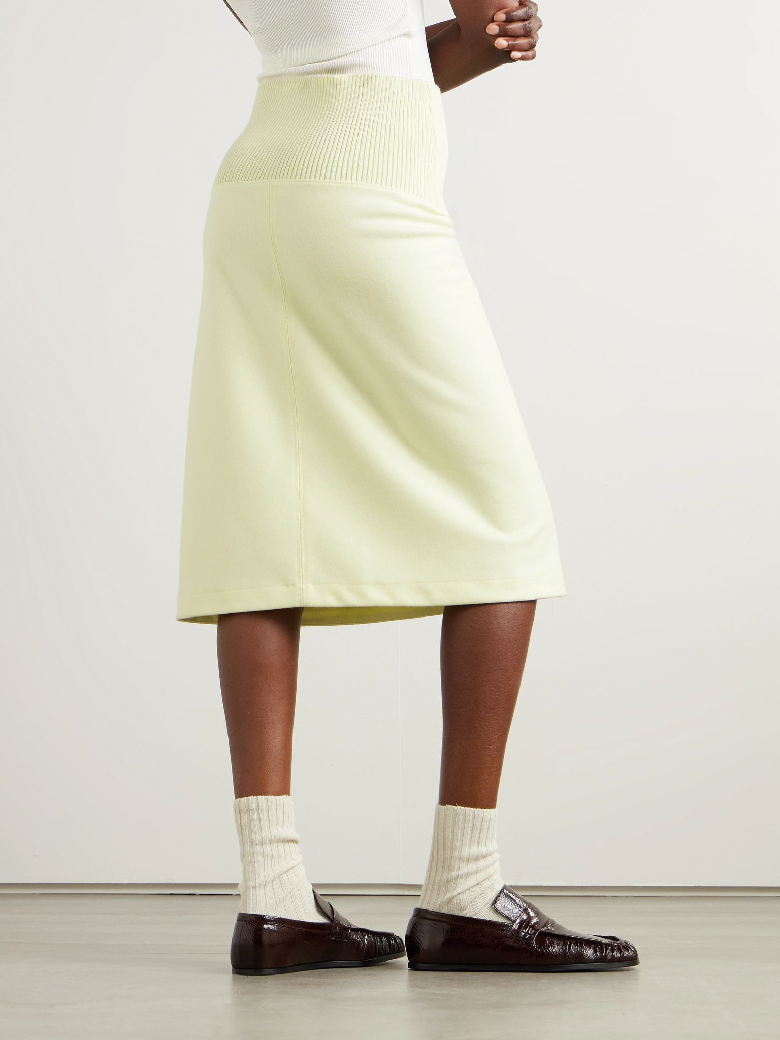 Wool midi skirt Pastel yellow - 4