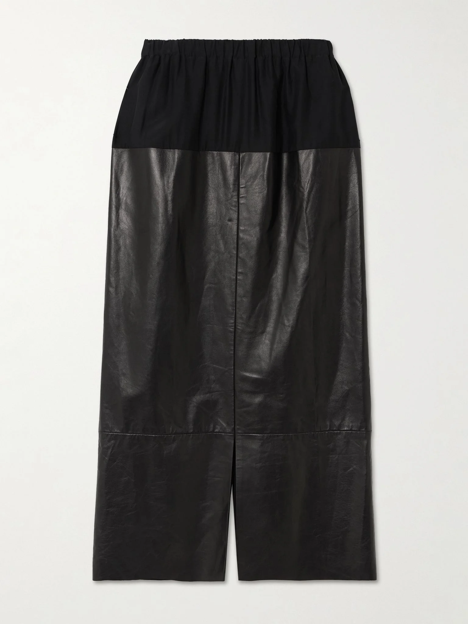 Laure paneled silk-jersey and leather midi skirt Black - 1